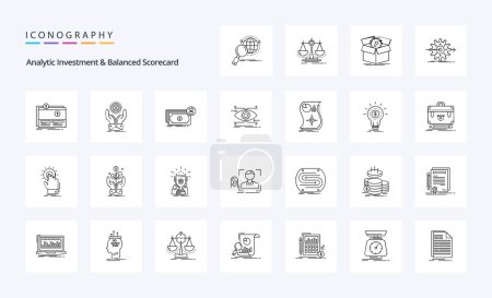Ilustración de 25 Inversión analítica y paquete de iconos de línea de cuadro de mando equilibrado - Imagen libre de derechos