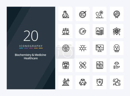 Illustration for 20 Biochemistry And Medicine Healthcare Outline icon for presentation - Royalty Free Image