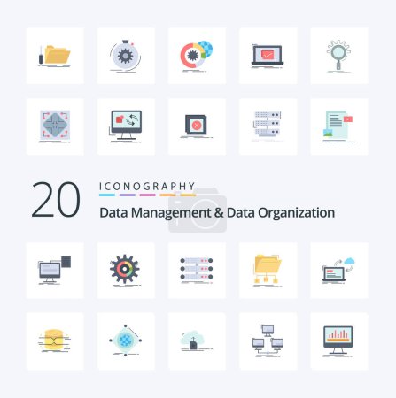 Illustration for 20 Data Management And Data Organization Flat Color icon Pack like files backup process data rack - Royalty Free Image