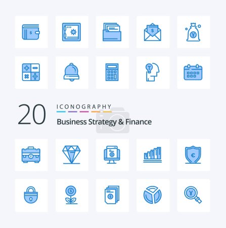 Téléchargez les illustrations : 20 Stratégie d'affaires et finances Icône de couleur bleue Pack comme un graphique d'affaires analytique coûteuse e-commerce - en licence libre de droit