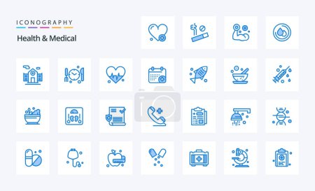 Ilustración de Paquete de 25 salud y azul médico icono - Imagen libre de derechos