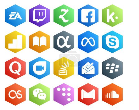 Ilustración de 20 Paquete de iconos de redes sociales, incluido el desbordamiento de existencias. pregunta. ibooks. quora. skype - Imagen libre de derechos