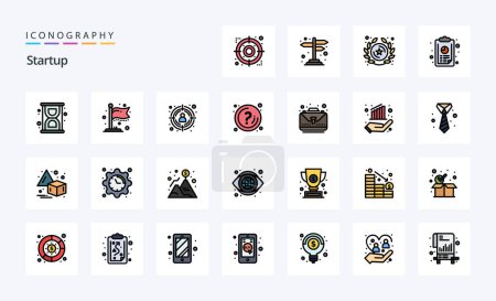 Ilustración de Paquete de iconos de estilo lleno de 25 líneas de inicio - Imagen libre de derechos