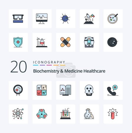 Illustration for 20 Biochemistry And Medicine Healthcare Line Filled Color icon Pack like phone man medical medical skull - Royalty Free Image