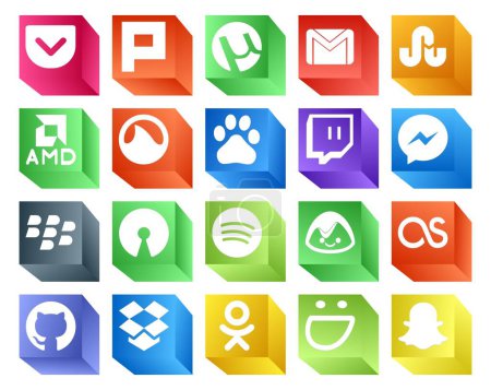 Ilustración de 20 Paquete de iconos de redes sociales Incluyendo github. Campamento base. grooveshark. Spotifique. mora - Imagen libre de derechos