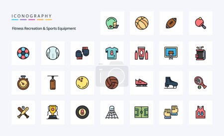Téléchargez les illustrations : Pack d'icônes de style rempli de ligne d'équipement de loisirs et de sport de 25 po - en licence libre de droit