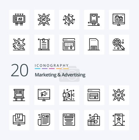 Illustration for 20 Marketing And Advertising Line icon Pack like marketing campaign marketing online web atm - Royalty Free Image