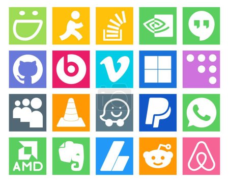 Illustration for 20 Social Media Icon Pack Including player. vlc. github. myspace. delicious - Royalty Free Image