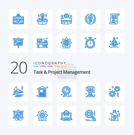 Illustration for 20 Task And Project Management Blue Color icon Pack like graph gear badge engineering winner - Royalty Free Image