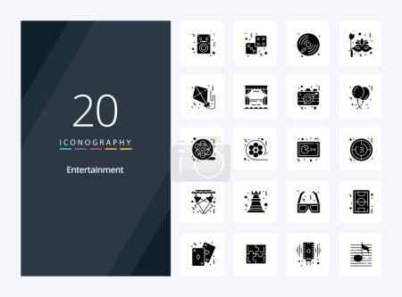 Téléchargez les illustrations : 20 Divertissement icône Glyphe solide pour la présentation - en licence libre de droit