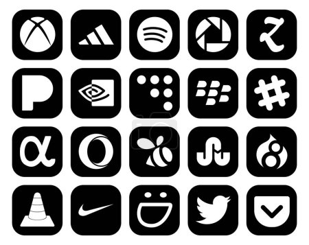Illustration for 20 Social Media Icon Pack Including media. drupal. blackberry. stumbleupon. opera - Royalty Free Image
