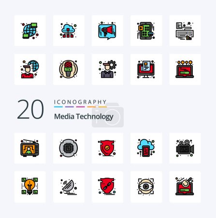 Illustration for 20 Media Technology Line Filled Color icon Pack like camera mobile security drive verify - Royalty Free Image
