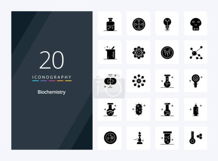 Téléchargez les illustrations : 20 Biochimie Glyphe solide icône pour la présentation - en licence libre de droit