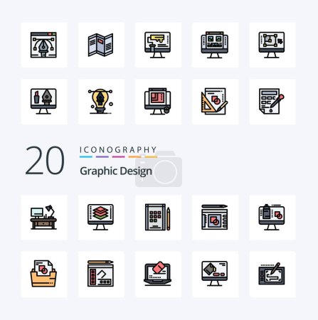 Illustration for 20 Graphic Design Line Filled Color icon Pack like data computer book success layout - Royalty Free Image