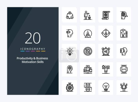 Ilustración de 20 Habilidades de productividad y motivación empresarial Icono del esquema para la presentación - Imagen libre de derechos