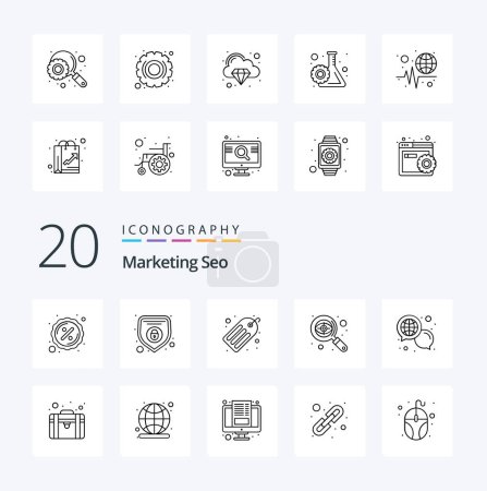 Illustration for 20 Marketing Seo Line icon Pack like global chat seo target eye - Royalty Free Image