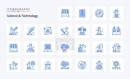 Téléchargez les illustrations : 25 Science et technologie Pack icône bleue - en licence libre de droit