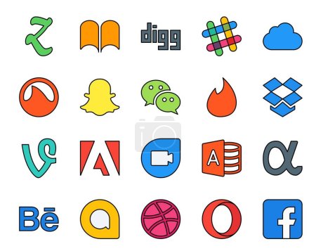 Ilustración de 20 Paquete de iconos de redes sociales Incluyendo behance. acceso microsoft. wechat. google duo. vid - Imagen libre de derechos