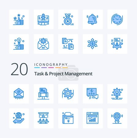 Ilustración de 20 Tarea y gestión de proyectos Icono de color azul Paquete como equipo de mano ajuste de la bombilla de correo - Imagen libre de derechos