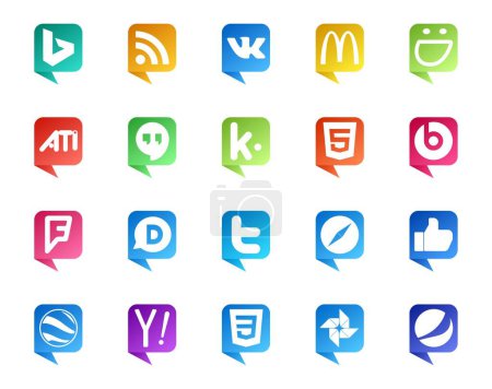 Téléchargez les illustrations : 20 Social Media Discours Bubble Style Logo comme google earth. navigateur. html. safari. twitter - en licence libre de droit