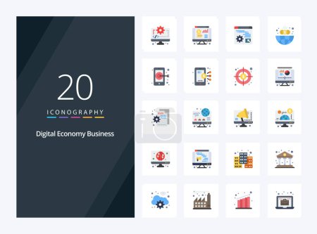 Téléchargez les illustrations : 20 Digital Economy Business Icône couleur plate pour la présentation - en licence libre de droit