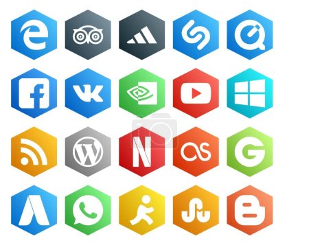 Ilustración de 20 Paquete de iconos de redes sociales incluyendo groupon. netflix. nvidia. cms. rss - Imagen libre de derechos