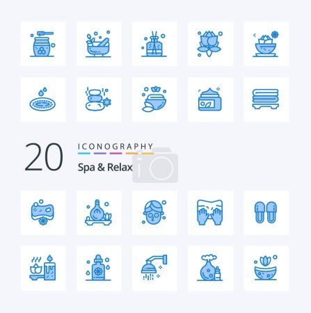 Illustration for 20 Spa And Relax Blue Color icon Pack like hygiene beauty cucumber text type - Royalty Free Image