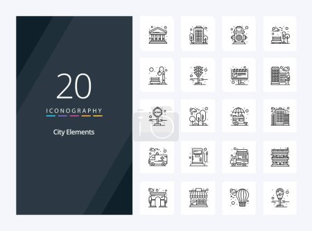 Illustration for 20 City Elements Outline icon for presentation - Royalty Free Image