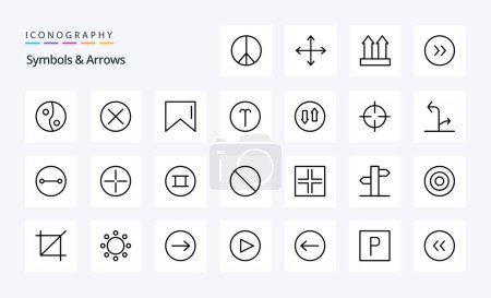 Téléchargez les illustrations : 25 symboles Flèches Icône de ligne pack - en licence libre de droit