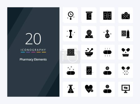 Téléchargez les illustrations : 20 éléments de pharmacie icône Glyphe solide pour la présentation - en licence libre de droit