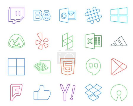 Illustration for 20 Social Media Icon Pack Including foursquare. google play. houzz. hangouts. nvidia - Royalty Free Image