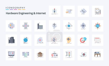 Illustration for 25 Hardware Engineering And Internet Flat color icon pack - Royalty Free Image