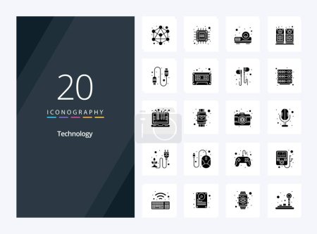 Téléchargez les illustrations : 20 Technologie Glyphe solide icône pour la présentation - en licence libre de droit