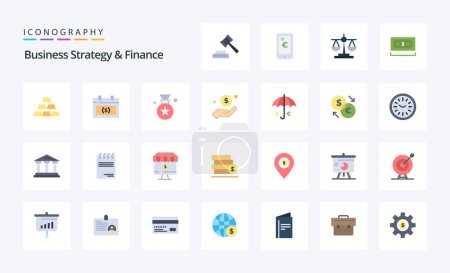 Téléchargez les illustrations : 25 Stratégie d'entreprise et finances Pack d'icônes couleur plate - en licence libre de droit