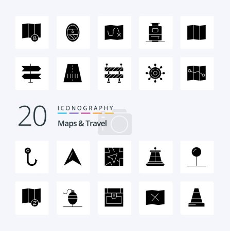 Illustration for 20 Maps  Travel Solid Glyph icon Pack like synchronize map route pointer coordinate - Royalty Free Image