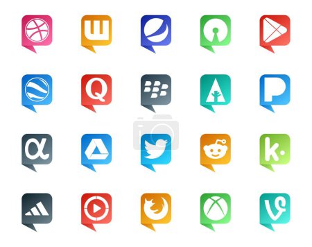 Téléchargez les illustrations : 20 Social Media Discours Bubble Style Logo comme kik. tweet. question. twitter. app net - en licence libre de droit