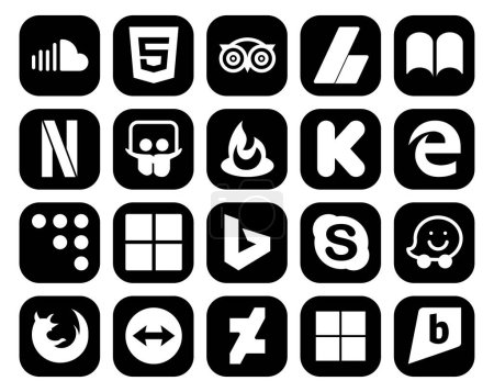 Ilustración de 20 Paquete de iconos de redes sociales Incluyendo Skype. microsoft. ibooks. coderwall. kickstarter - Imagen libre de derechos