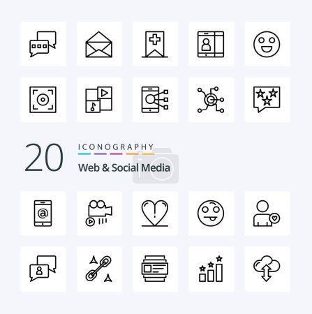 Ilustración de 20 Web y Social Media Line icono Pack como hombre feliz emoticono - Imagen libre de derechos