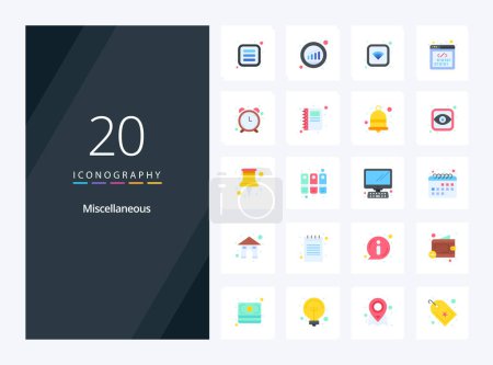Illustration for 20 Miscellaneous Flat Color icon for presentation - Royalty Free Image