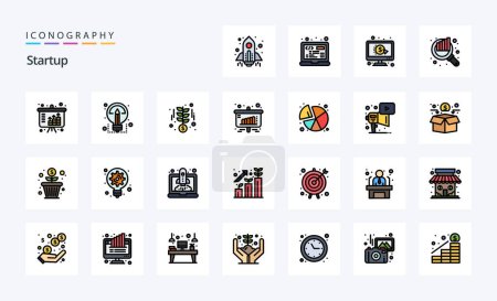 Ilustración de Paquete de iconos de estilo lleno de 25 líneas de inicio - Imagen libre de derechos