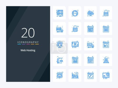 Téléchargez les illustrations : 20 Web Hosting icône de couleur bleue pour la présentation - en licence libre de droit