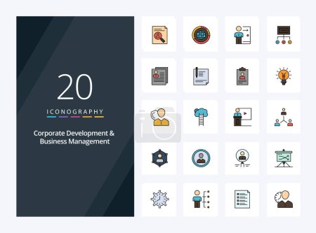 Illustration for 20 Corporate Development And Business Management line Filled icon for presentation - Royalty Free Image