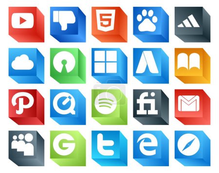 Ilustración de 20 Paquete de iconos de redes sociales Incluyendo correo. gmail. microsoft. fiverr. tiempo rápido - Imagen libre de derechos