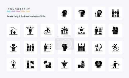 Ilustración de 25 Habilidades de productividad y motivación empresarial Paquete de iconos de glifo sólido - Imagen libre de derechos