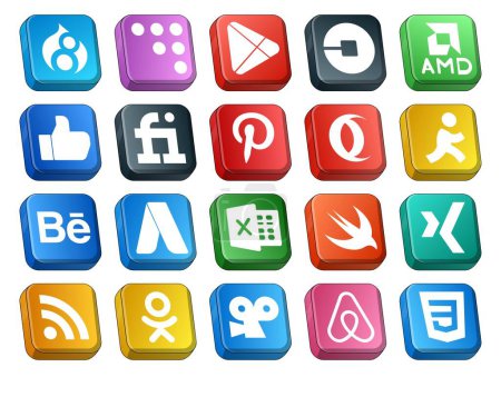 Illustration for 20 Social Media Icon Pack Including xing. excel. like. adwords. aim - Royalty Free Image