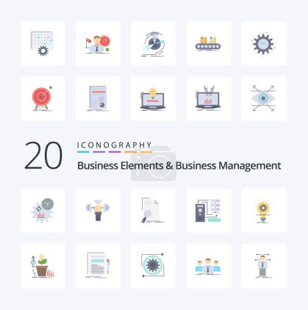 Illustration for 20 Business Elements And Business Managment Flat Color icon Pack like electronic data sport combination find - Royalty Free Image