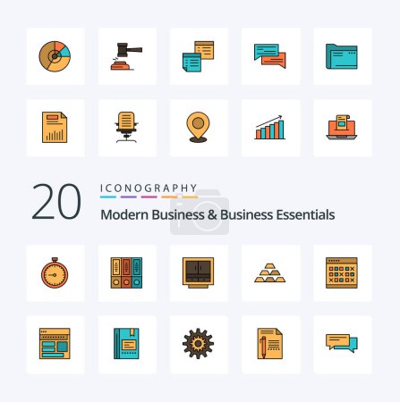 Illustration for 20 Modern Business And Business Essentials Line Filled Color icon Pack like furniture drawer archive business folders - Royalty Free Image
