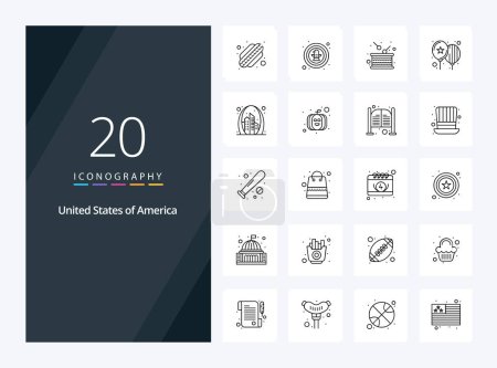 Téléchargez les illustrations : 20 Usa icône de contour pour la présentation - en licence libre de droit