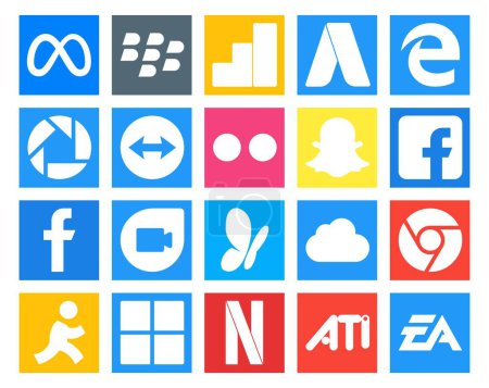 Ilustración de 20 Paquete de iconos de redes sociales que incluye netflix. Apunta. flickr. Cromo. msn - Imagen libre de derechos
