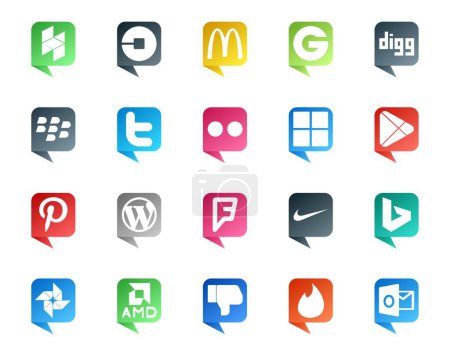 Ilustración de 20 Social Media Speech Bubble Style Logo como cuadrado. wordpress. twitter. pinterest. Juego de Google - Imagen libre de derechos